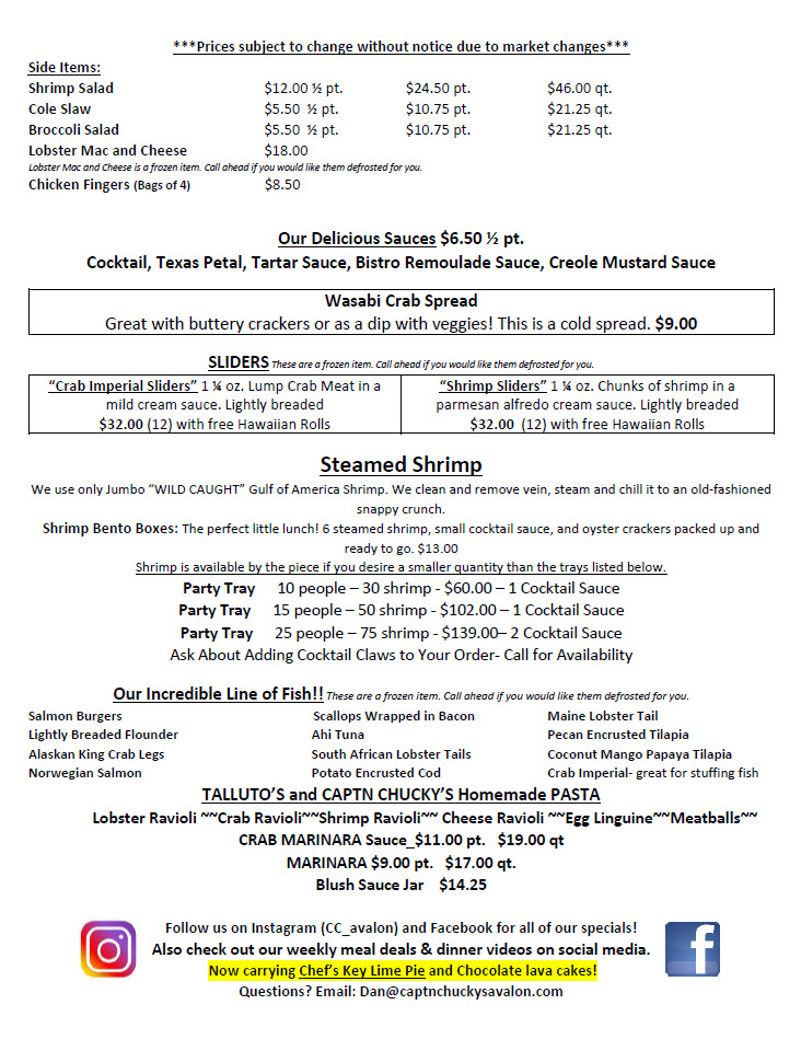 Captn Chuckys Avalon Menu page 2